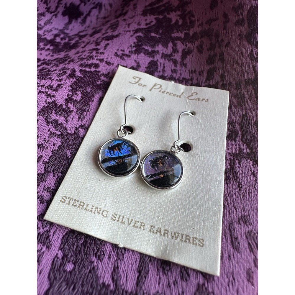 Vintage Morpho Butterfly Wing Sterling Silver Ear Hooks, New Old Stock Earrings - Picture 5 of 7